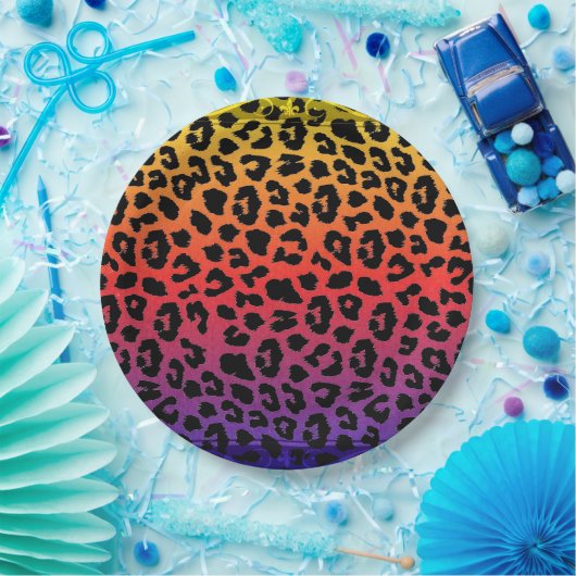 Regenboog Kleuren Fantasie Luipaard Print Patroon Papieren Bordje (Feest)