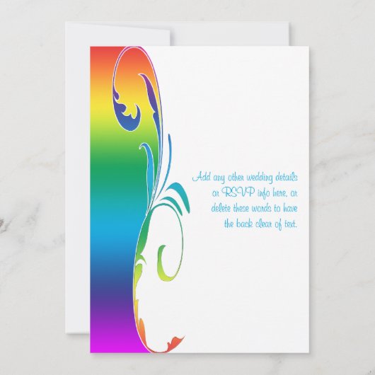 Regenboog kleuren gescrolde bruiloft uitnodiging (Achterkant)