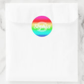 Regenboog Kleuren Gradiënt Monogram Gepersonalisee Ronde Sticker (Tas)