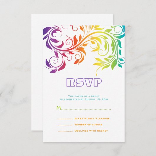 Regenboog kleuren kleurrijke scroll leaf bruiloft  RSVP kaartje (Voorkant / Achterkant)