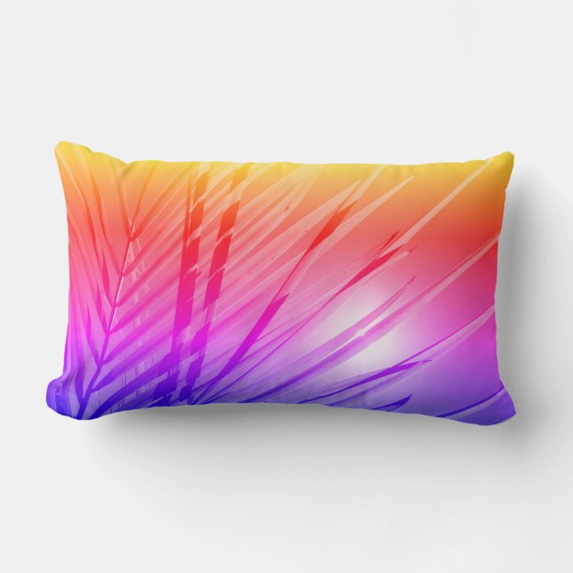 Regenboog Kleuren Palmboom Blad Strand Kussensloop Kussen (Voorkant)