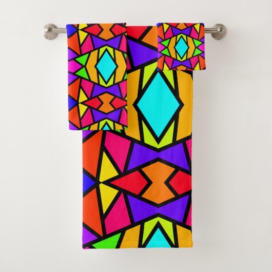 Regenboog Kleuren Patchwork Geometrisch Herhalend Bad Handdoek (Insitu)