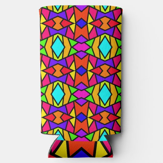 Regenboog Kleuren Patchwork Geometrische Herhaal P Seltzer Blikjeskoeler (Achterkant)