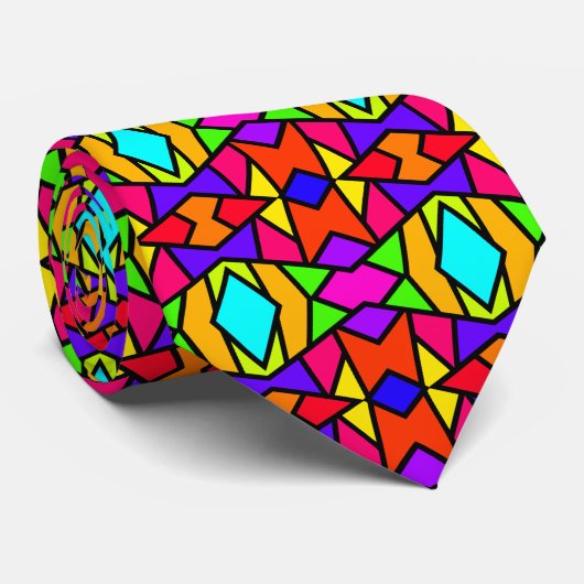 Regenboog Kleuren Patchwork Geometrische Herhaal P Stropdas (Opgerold)