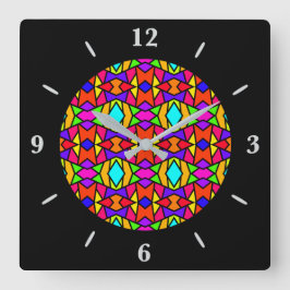 Regenboog Kleuren Patchwork Geometrische Herhaal P Vierkante Klok