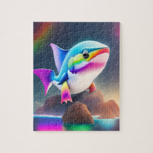 Regenboog Kleuren Schattigee Grote Haai Legpuzzel