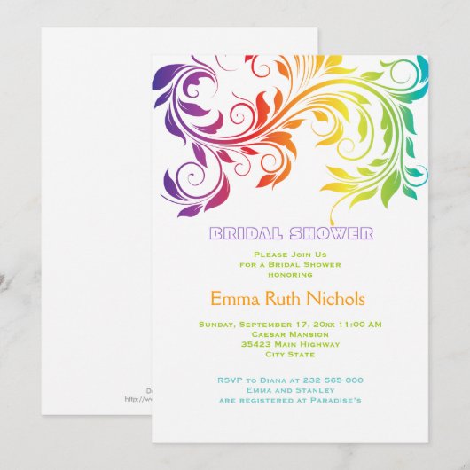 Regenboog kleuren scroll blad bruiloft vrijgezelle kaart (Voorkant / Achterkant)