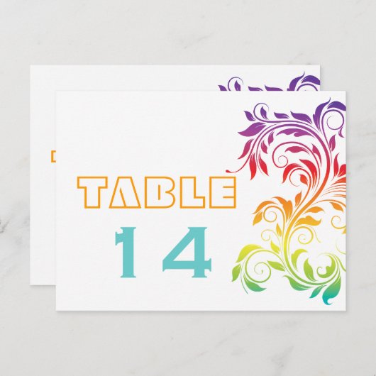 Regenboog kleuren scroll blad trouwtafel nummer briefkaart (Voorkant / Achterkant)