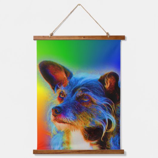 Regenboog Kleuren Terrier Abstract Hondenkunst Hangend Wandkleed (Voorkant)