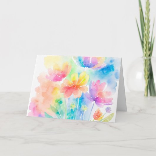 Regenboog Kleuren Waterverf Bloemen Note Kaart (Voorkant)