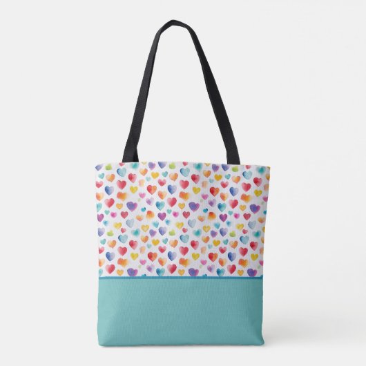 Regenboog Kleuren Waterverf Stijl Harten Kleurblok Tote Bag (Achterkant)