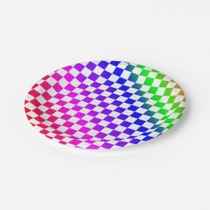 Regenboog Kleurige Geruite Patroon Papieren Bordje