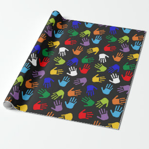 Regenboog Kleurige Handafdrukken Inpakpapier Print