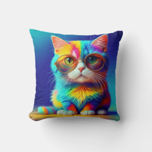 Regenboog Kleurige Kitten Met Bril-46568 Kussen