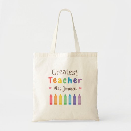 Regenboog Kleurpotloden Grootste Leraar Boodschapp Tote Bag (Voorkant)