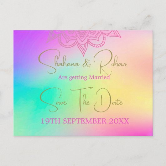 Regenboog Kleurrijke Bruiloft Save The Date Aankondigingskaart (Voorkant)