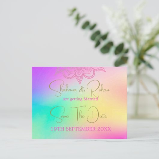 Regenboog Kleurrijke Bruiloft Save The Date Aankondigingskaart (Staand voorkant)