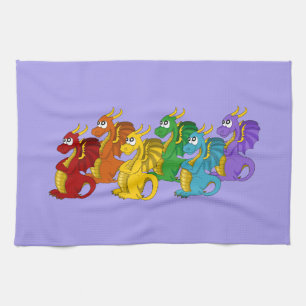 Regenboog kleurrijke draken cartoon theedoek