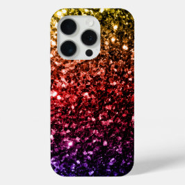 Regenboog kleurrijke faux glitter sprankelt bling iPhone 15 pro case