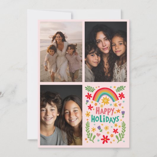 Regenboog Kleurrijke Hand-getrokken Aangepaste 3 F Feestdagenkaart (Voorkant)