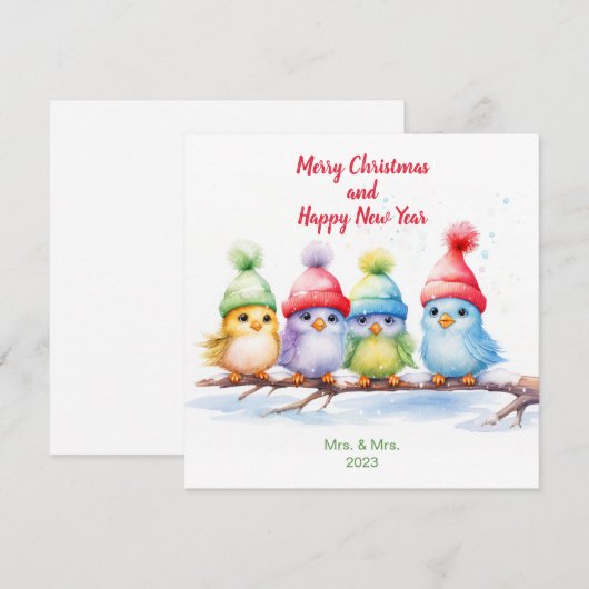 Regenboog Kleurrijke Kerstvogels Feestdagenkaart (Voorkant / Achterkant)