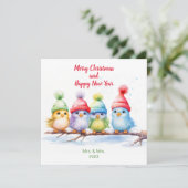 Regenboog Kleurrijke Kerstvogels Feestdagenkaart (Staand voorkant)