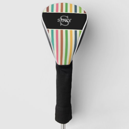 Regenboog Kleurrijke krijtstreep Initiaal Monogram Golfheadcover (Voorkant)