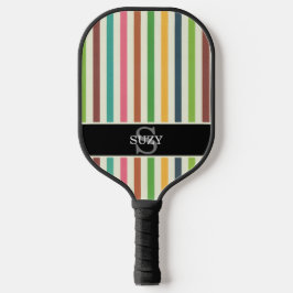 Regenboog Kleurrijke krijtstreep Initiaal Monogram Pickleball Paddle