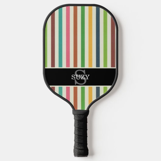 Regenboog Kleurrijke krijtstreep Initiaal Monogram Pickleball Paddle (Voorkant)