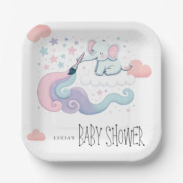 Regenboog kleurrijke ster op wolk 9 olifant papieren bordje