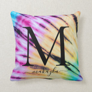 Regenboog Kleurrijke Tie-Dye Tiener Monogram Naam Kussen
