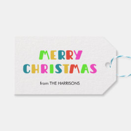 Regenboog Kleurrijke Typografie Vrolijk Kerstfeest Cadeaulabel