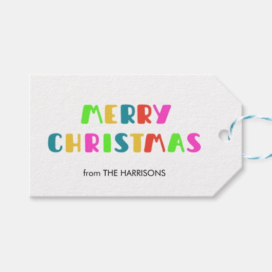 Regenboog Kleurrijke Typografie Vrolijk Kerstfeest Cadeaulabel (Voorkant (Horizontaal))