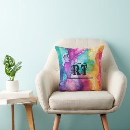 Regenboog kleurrijke Waterverf monogram Kussen