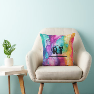 Regenboog kleurrijke Waterverf monogram Kussen