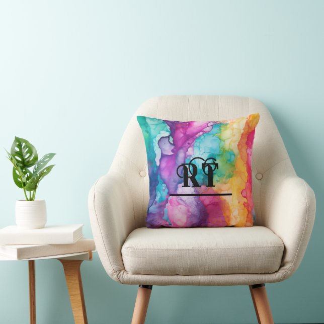 Regenboog kleurrijke Waterverf monogram Kussen (Stoel)