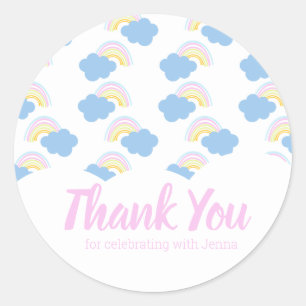 Regenboog Kleurrijke Wolk Bedankt Verjaardag Ronde Sticker