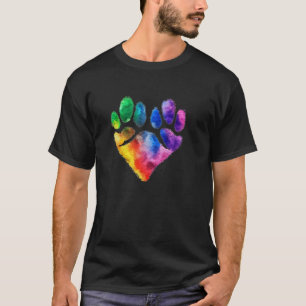 Regenboog Kleurstoffen Liefde Hond Pootafdruk Hart T-shirt