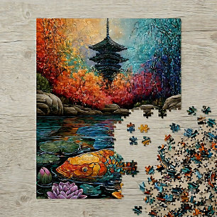Regenboog Koi Vis Japanse Pagode Tuin Legpuzzel