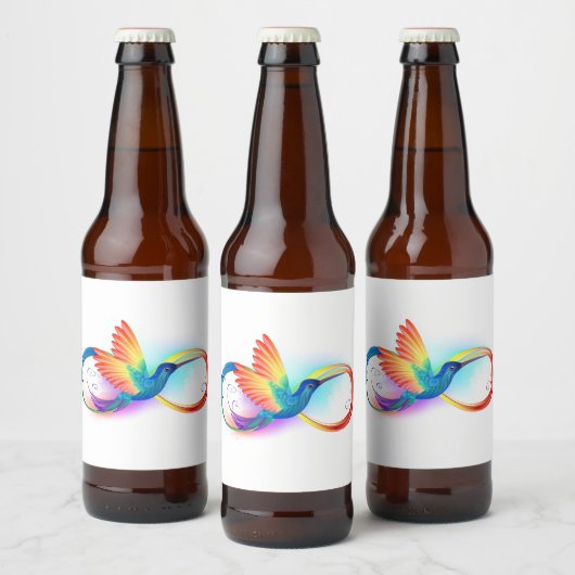 Regenboog Kolibrie met oneindigheidssymbool Bier Etiket (Flessen)