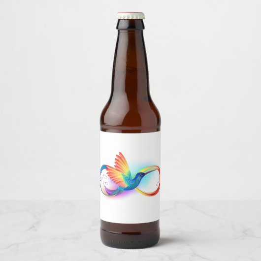 Regenboog Kolibrie met oneindigheidssymbool Bier Etiket (Voorkant)