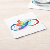 Regenboog Kolibrie met oneindigheidssymbool Kartonnen Onderzetters (Schuin)