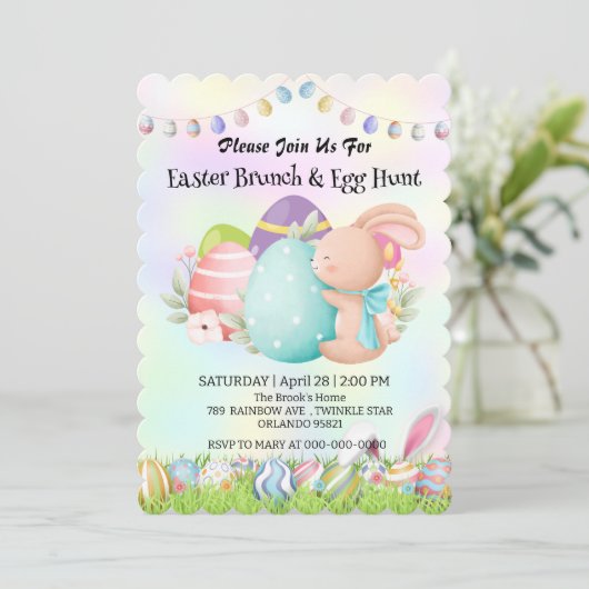 Regenboog konijnenjacht ei Gelukkige Paasdag Parti Kaart (Staand voorkant)