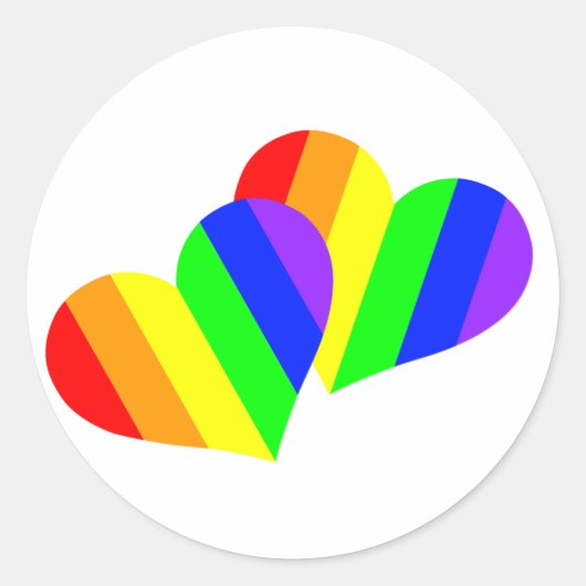 Regenboog Koppel Hartjes Ronde Sticker (Voorkant)