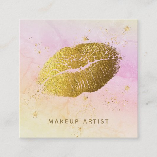 ** Regenboog Kosmische Gouden Sterren Pastel Ombre Vierkante Visitekaartje (Voorkant)