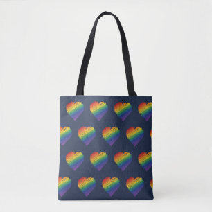 Regenboog krabbel hart canvas tas