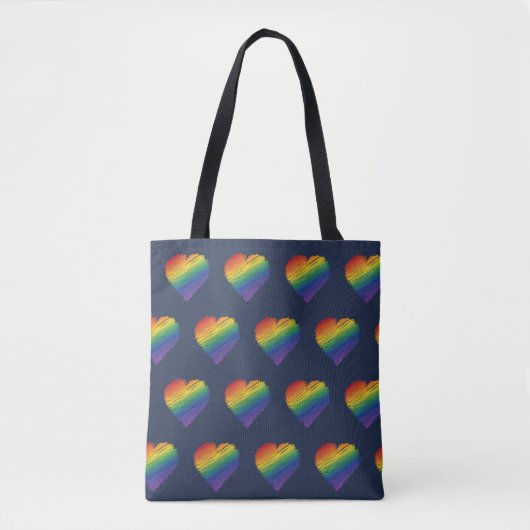 Regenboog krabbel hart canvas tas (Voorkant)