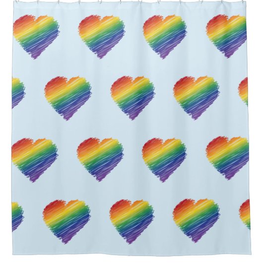 Regenboog krabbel hart douche gordijn (Voorkant)