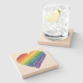 Regenboog krabbel hart vierkante steen onderzetter (Zijkant)