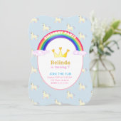 Regenboog, Kroon & Eenhoorns Verjaardagsfeest Kaart (Staand voorkant)